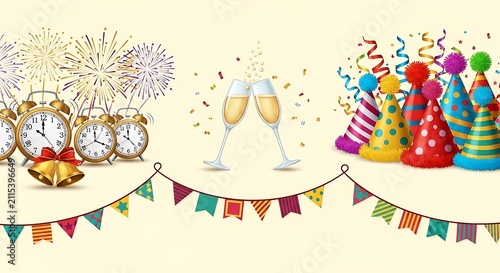New year celebration party decor items with celebration champagne fireworks