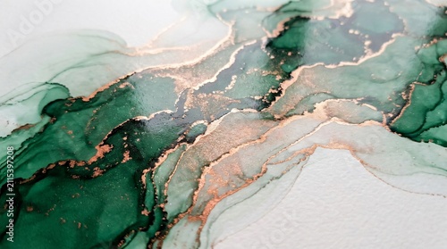 Emerald green alcohol ink abstract background, luxury marble texture with gold glitter veins, elegant fluid art painting for interior design