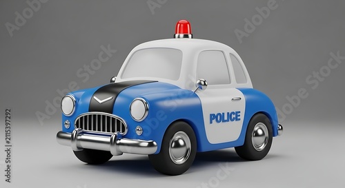 Cute cartoon style toy police car with flashing light miniature emergency