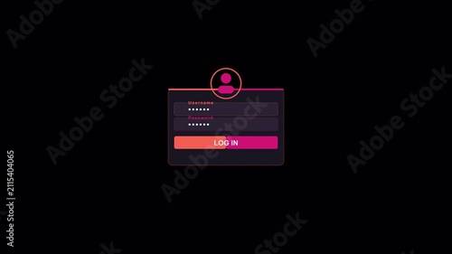 Modern Login Screen Animation Coral Gradient UI Design with Wipe Reveal Effect, Username Password Fields, 4K Motion Graphics Alpha Channel