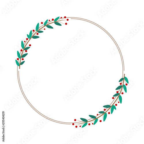 Brown Circle Border Frame With Green Leaves And Red Cherries Berry