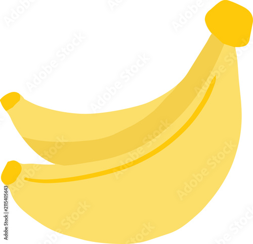Two ripe yellow bananas with slight shading, depicted in a simple, clean graphic style on a white background.