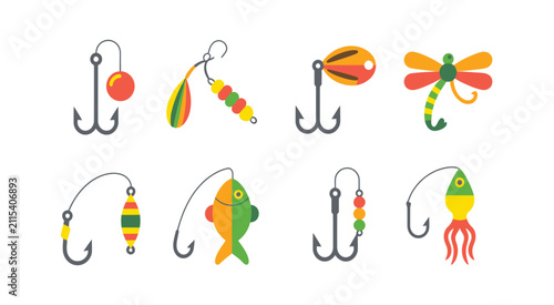 Konstfotografi Fishing Lure icons, fishhook bait collection for angling, sport fishing and tack