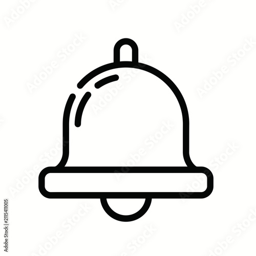 Minimalist black and white notification bell icon for digital interface alerts and reminder notifications in flat line art style