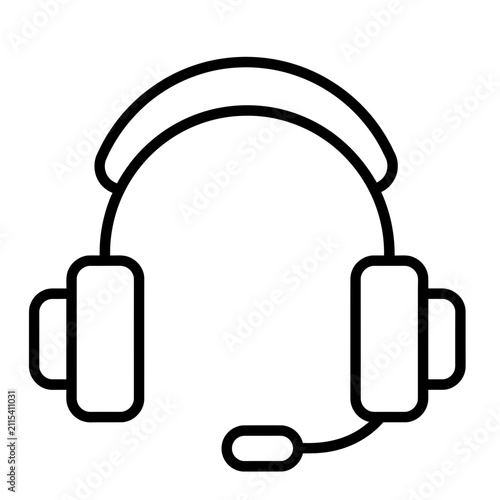 Headset with microphone line icon isolated on white background customer support and call center symbol