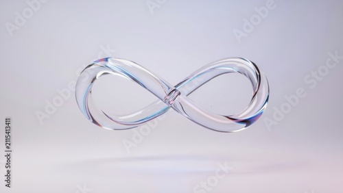 3d render of a glass infinity symbol floating against a soft gradient background