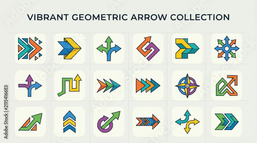 Set of vibrant colorful geometric arrow icons for design and navigation.