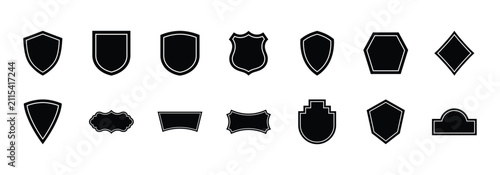 Collection of decorative shield and emblem shapes with shield shaped silhouette heraldry template isolated