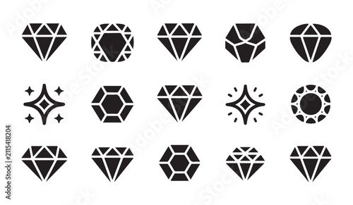 Foto Set of various diamond icons sparkling and shining precious gemstones symbols flat vector