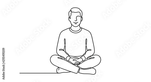 Фотография Continuous one line drawing of a man sitting in a meditative pose