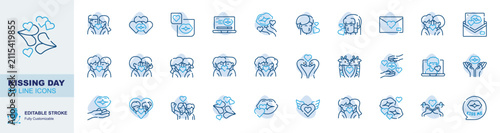 Quadro su tela Kissing day editable stroke line icons set