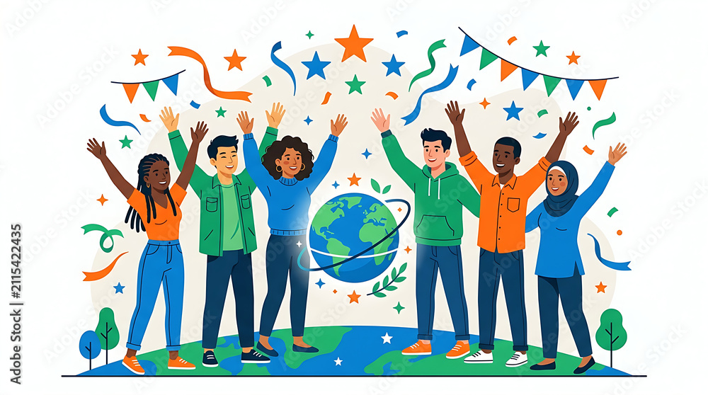 Obraz premium Diverse People Celebrating Global Unity and Happiness Illustration