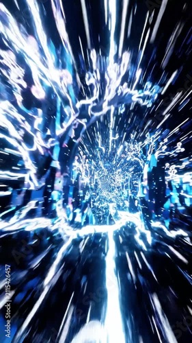 Abstract blue light tunnel representing fast data transmission.