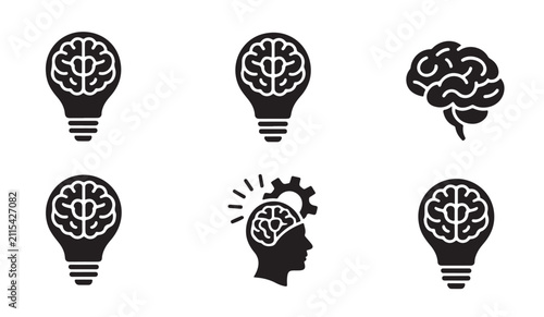 Human mind and brain innovation icon set for cognitive process and psychological health and creative thought.