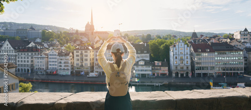 Photography Woman Tourist Exploring Zurich, Switzerland in Summer