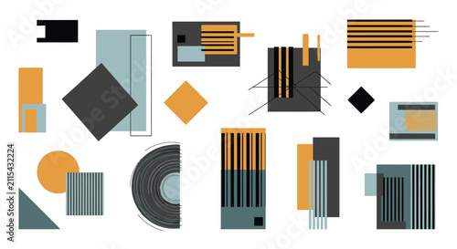 Abstract modern geometric shapes composition on white