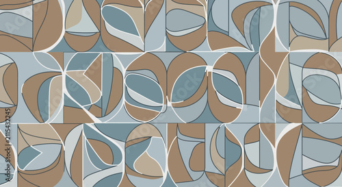 Abstract stylized leaf pattern in blue and brown.