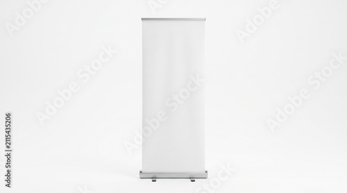 Blank white roll up banner stand isolated on white background