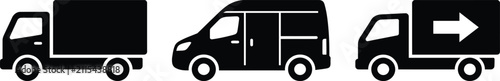Foto Delivery Truck and Van Icon Set Vector Silhouette Illustration for Shipping Logistics, Transportation, Freight Moving Services, and Commercial Supply Chain Business Needs
