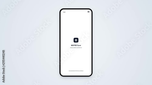 Mobile phone screen showing minimalistic splash screen logo icon animation UI UX mockup for smartphone app intro