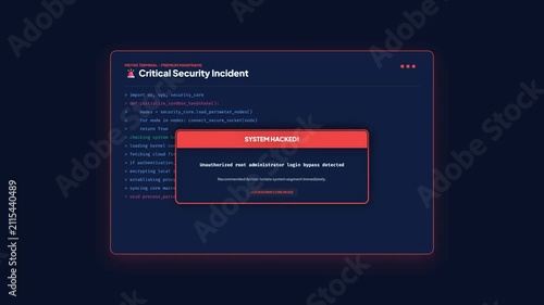Cyber Security Command Terminal Screen Showing System Hacked Unauthorized Admin Login Alert Notification