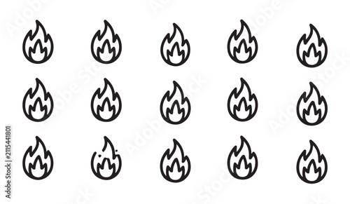 фотографія Set of black line flame icons, hot fire icon, ignite danger or heat symbol, simple vector illustration
