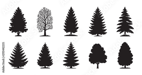 Canvastavla Diverse forest tree silhouette pack for environmental conservation projects and natural landscape art