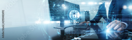 Konstfotografi Cyber analyst working on computer in network security