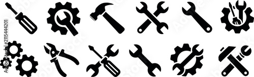 Hand Tools Set with Pliers Screwdriver and Crossed Wrench