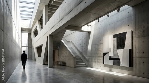 Modern minimalist white staircase interior view.