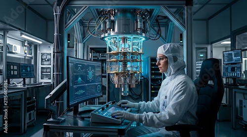 Engineer analyzing data in modern control room.