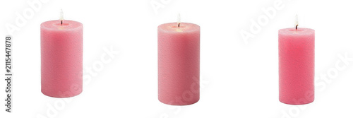Konstfotografi Pink pillar candles with lit wicks isolated on white background, home decor and