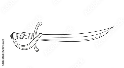 Canvastavla Black and White Drawing of a Curved Sword with Ornate Hilt