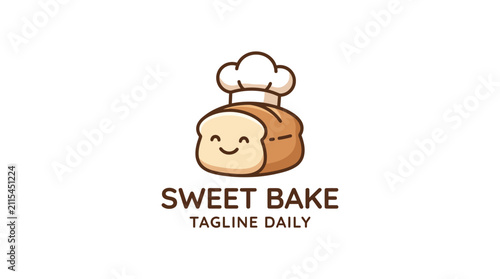 Happy bread loaf mascot wearing white chef hat.