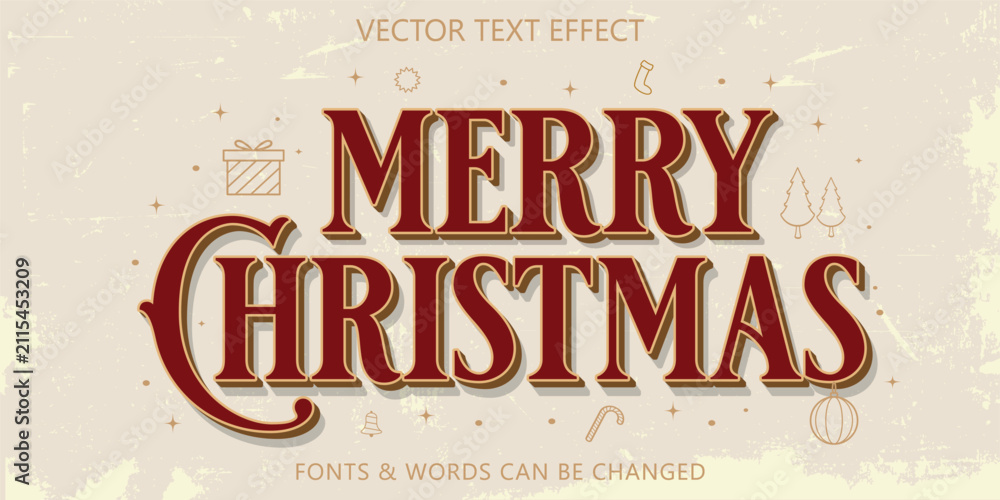 Obraz premium Merry christmas text effect, Christmas vintage ornament editable