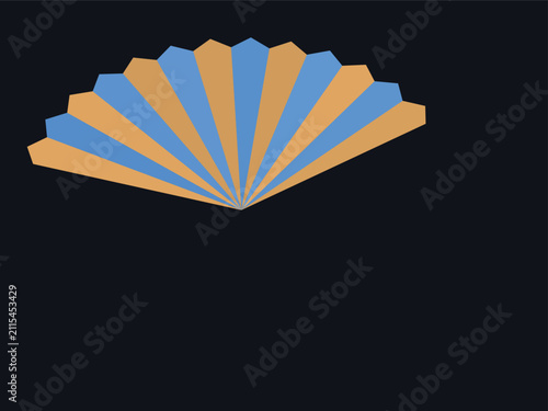 Traditional folded hand fan vector design with blue and gold geometric panels