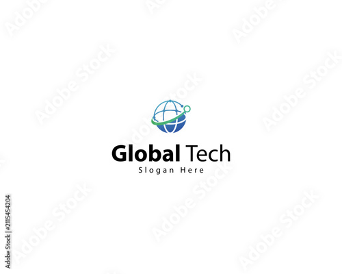 global tech logo template. Global connection logo design vector illustration.