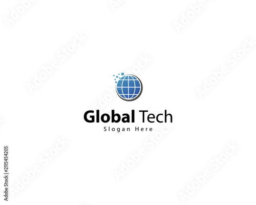 globe tech solution logo icon design, global technology logo graphic element for universal tech brand symbol