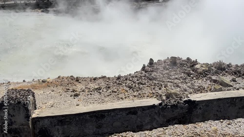 Active Geothermal Steam Rising from Sikidang Crater in Dieng Plateau Indonesia