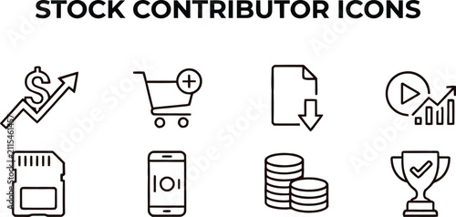 Foto Business finance marketing analytics contributor icon set outline flat vector il