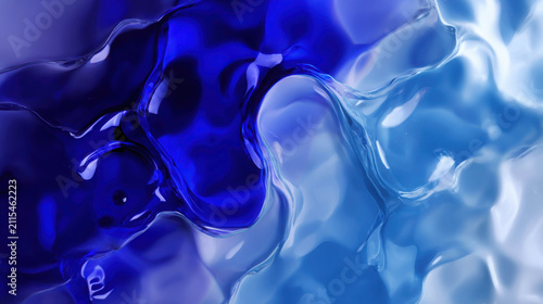 Abstract fluid texture with swirling shades of deep blue and light blue. The smooth, flowing surface suggests liquid motion and organic shapes, creating a mesmerizing visual effect