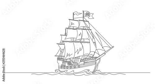 Принти на полотні Vintage Galleon Sailing Ship Silhouette on White Background
