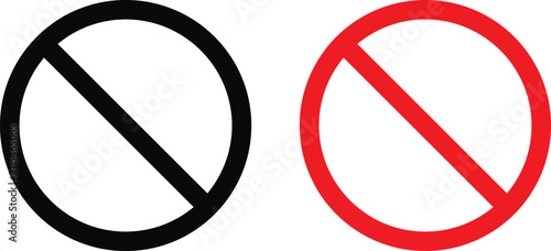 Black and red prohibition circular signs for restricted access and forbidden actions isolated on white background