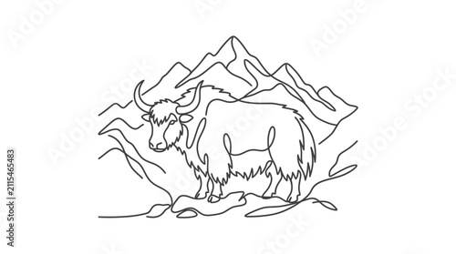Bild auf Leinwand Single continuous line drawing of a majestic yak.
