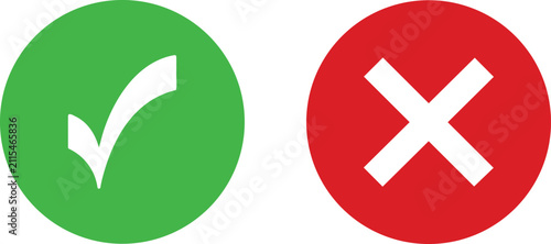Foto Green check mark and red cross sign icons on white background