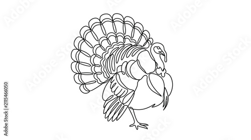 Bild auf Leinwand Continuous single line drawing of a majestic turkey bird.