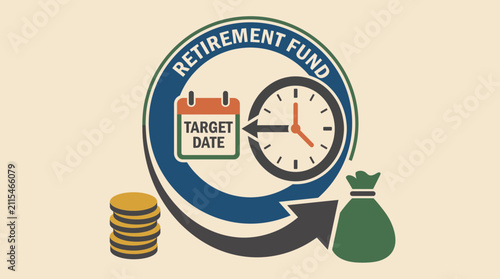 Quadro su tela Retirement Fund Target Date Concept with Arrow and Clock