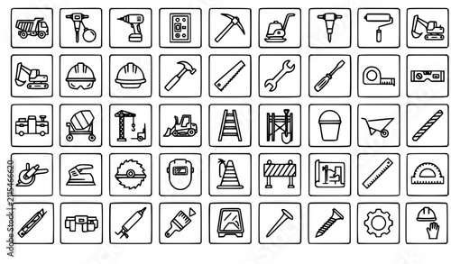 Bild auf Leinwand Construction Web Icon Set – 50 Outline Editable Stroke Vector Icons, Pixel Perfe