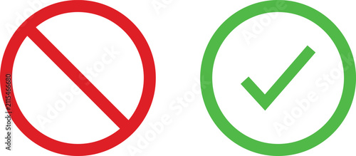 Fotografía Red forbidden sign and green check mark icon set for business approval