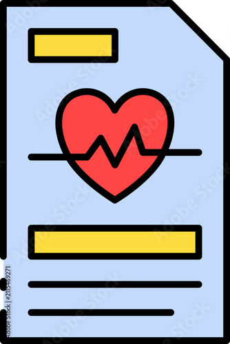 Conceptual illustration of a detailed medical record document, showcasing a vibrant red heart icon with an electrocardiogram line, symbolizing patient health, wellness tracking, and healthcare data